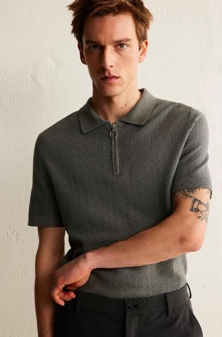 H&M Slim Fit Textured-knit Polo Shirt 