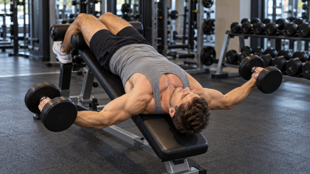 Man doing decline dumbbell chest fly’s