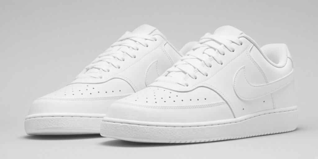 Nike Court Vision Low Next Nature in WhiteWhiteBlack, side profile