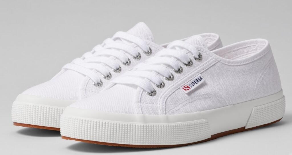 Superga 2750 Cotu Classic white canvas sneaker, side profile