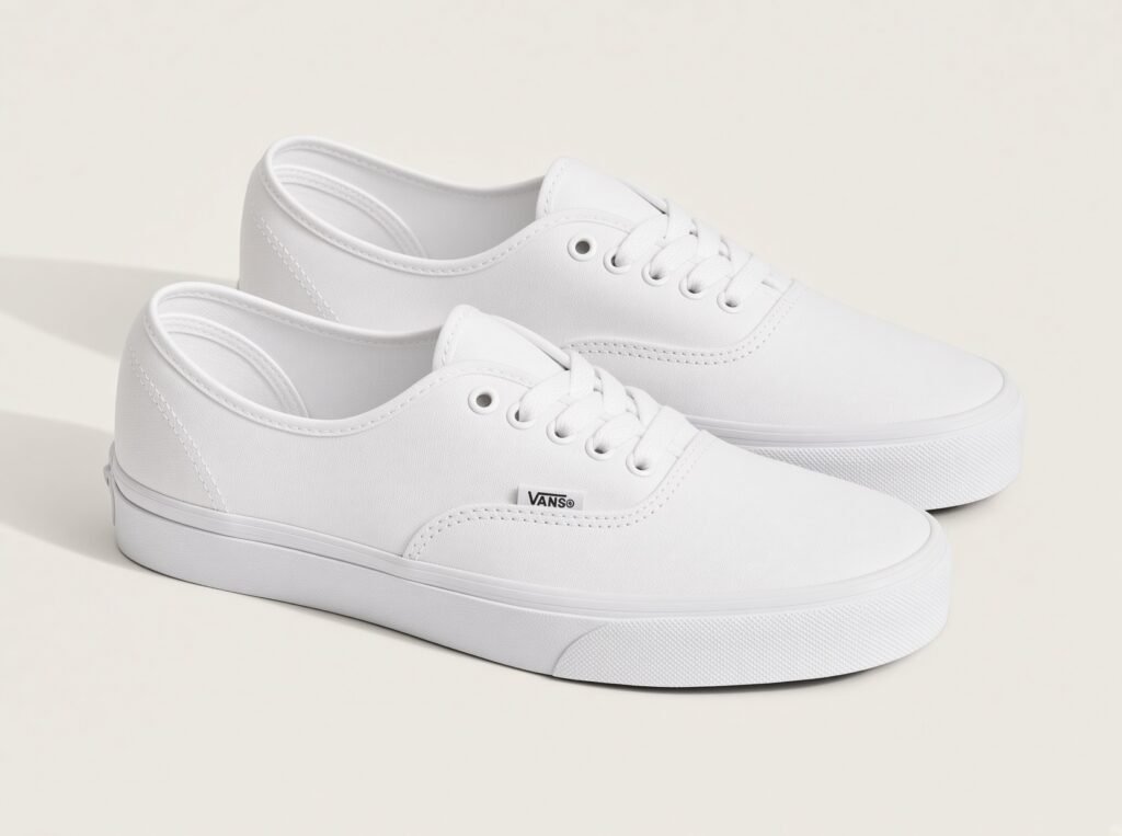 Vans Authentic sneaker in all white canvas, side profile
